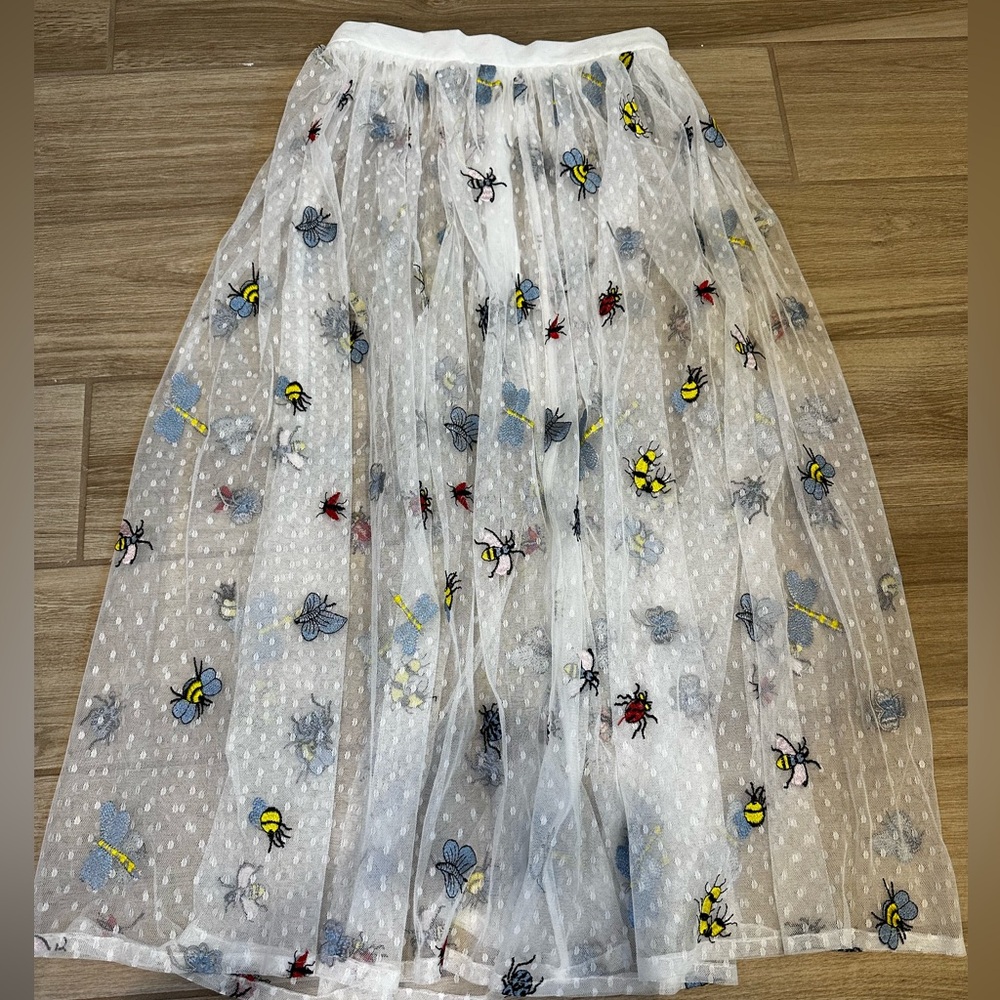 Beautiful insect embroidered tulle skirt, size XS or Asian S see through fabric